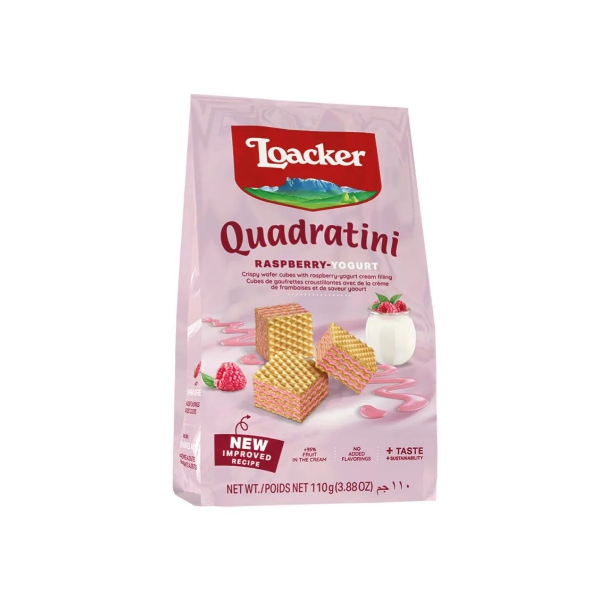LO 028-LO 110G QUADRATINI RASPBERRY YOGHURT - GALLETA WAFLE CON YOGUR FRAMBUE - LOACKER - Compralo en Calvbrunnen
