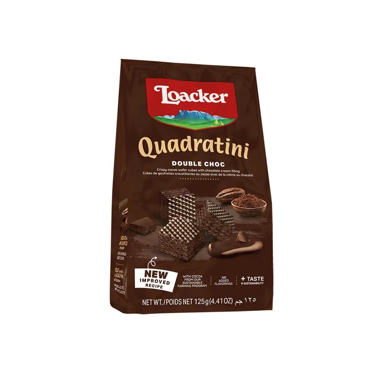 LO 048-LO QUADRATINI DOUBLE CHOCOLATE - GALLETA WAFLE CON CREMA DE DOBLE CHOCOLATE - LOACKER - Compralo en Calvbrunnen