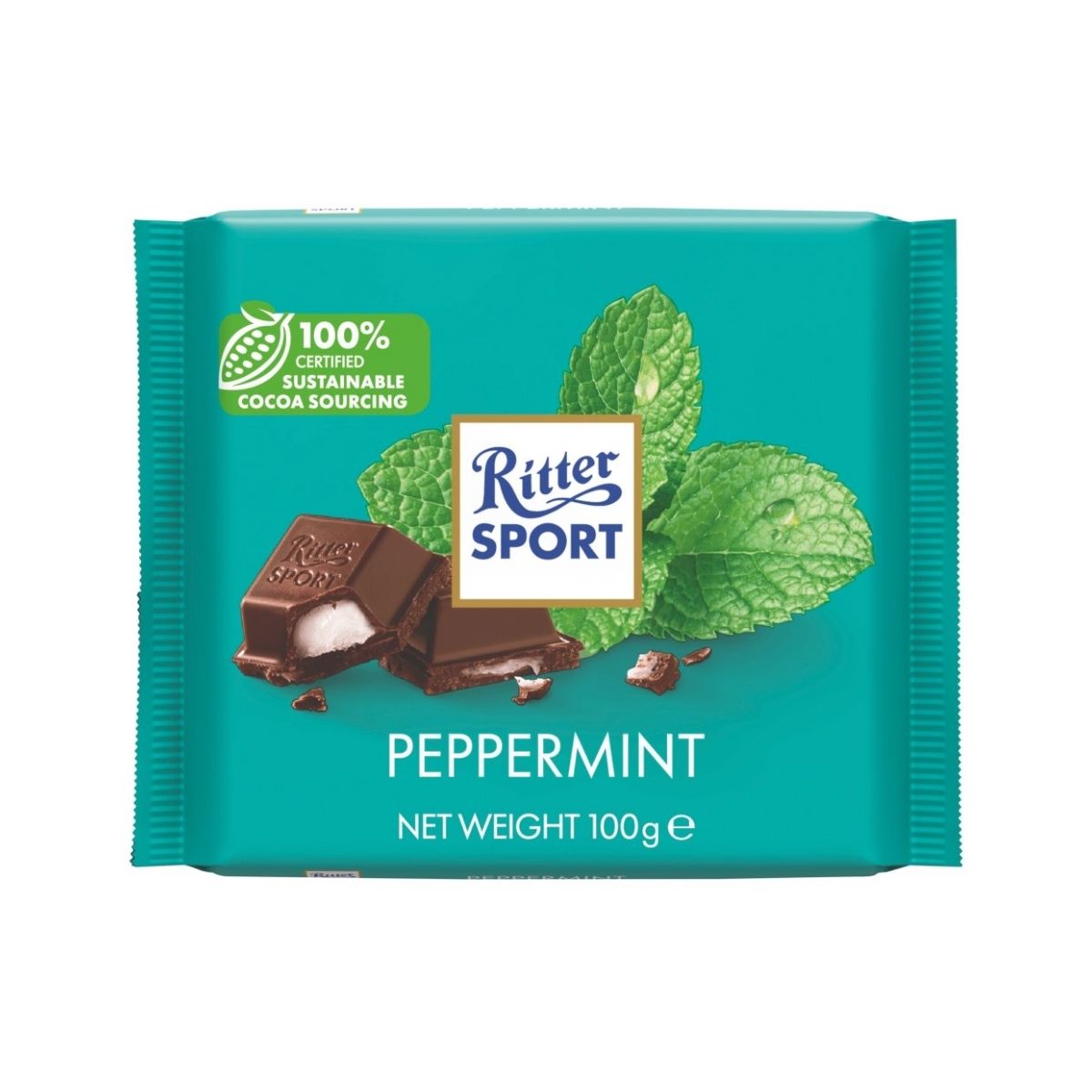 RS 332-RS MENTA - CHOCOLATE OSCURO RELLENO DE MENTA - RITTER.SPORT - Compralo en Calvbrunnen