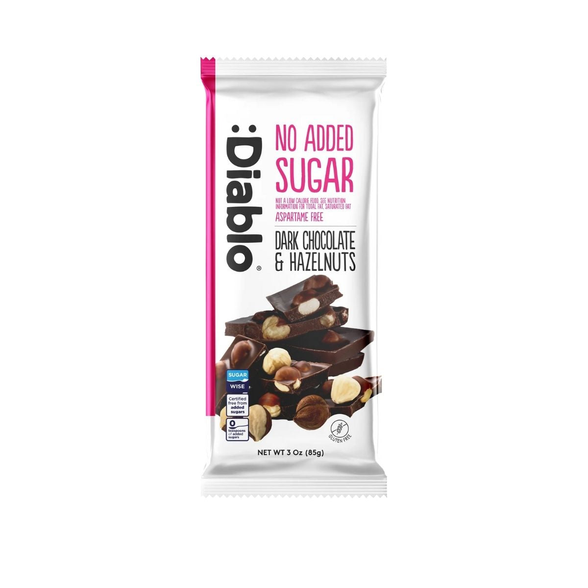 DI 003-DI 85G DARK CHOCOLATE WITH HAZELNUT - CHOCOLATE OSCURO CON AVELLANAS SIN AZÚCAR - DIABLO - Compralo en Calvbrunnen