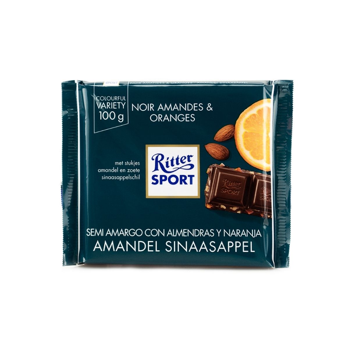 RS 335-RS DARK ALMOND & ORANGE - CHOCOLATE OSCURO CON ALMENDRA Y NARANJA - RITTER.SPORT - Compralo en Calvbrunnen