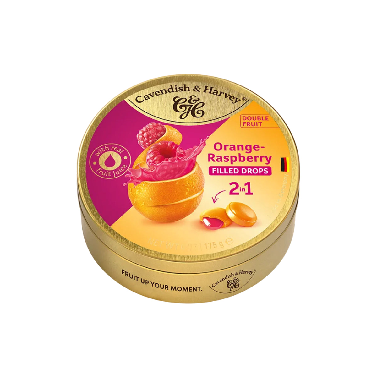 CH 19-CH DOUBLE FRUIT DROPS ORANGE & RASPBERRY - CARAMELOS DE NARANJA CON RELLENO DE FRAMBUESA - CAVENDISH.Y.HARVEY - Compralo en Calvbrunnen