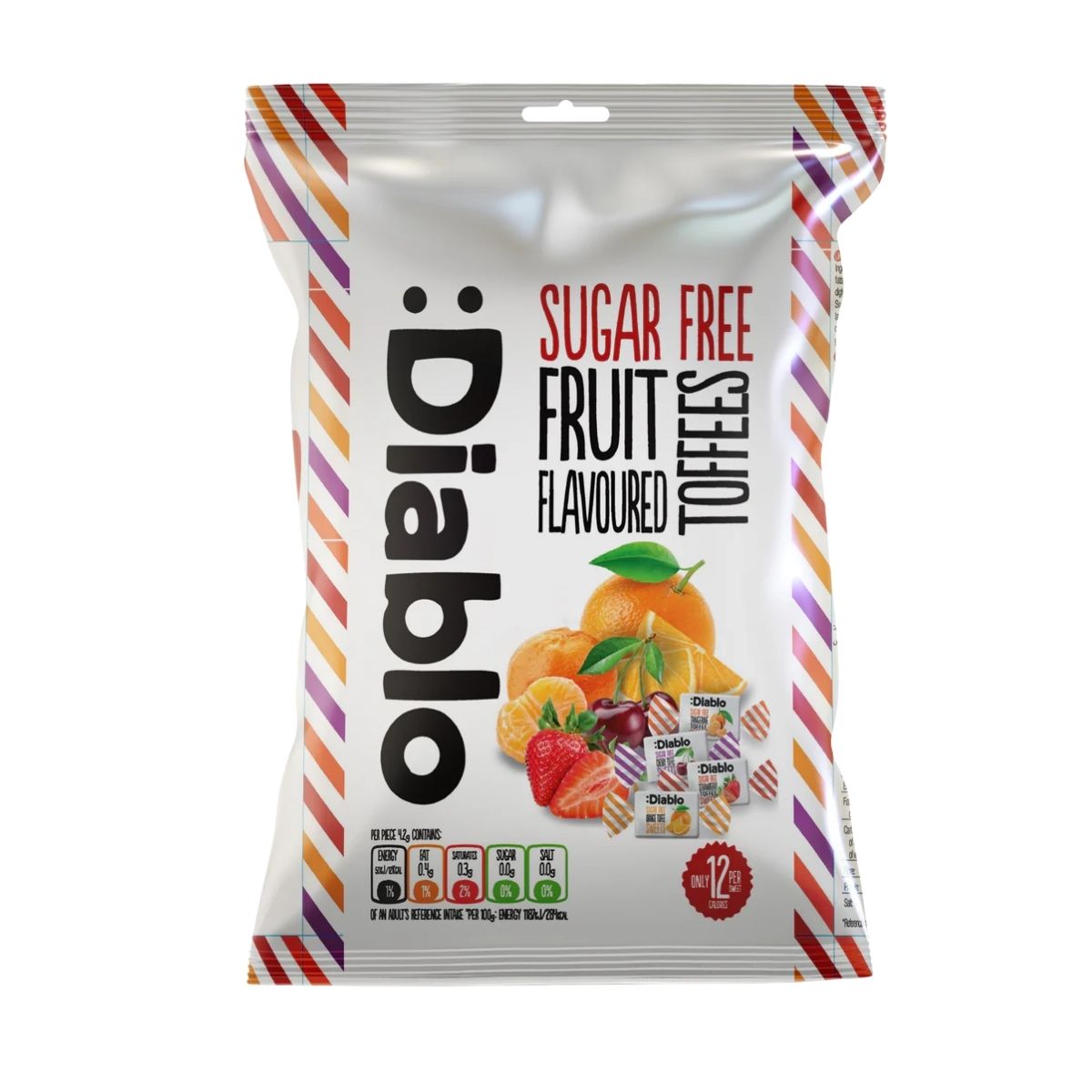 DI 070-DI SUGAR FREE FRUIT TOFFEE SWEETS - CARAMELO CHICLOSO SIN AZÚCAR - DIABLO - Compralo en Calvbrunnen