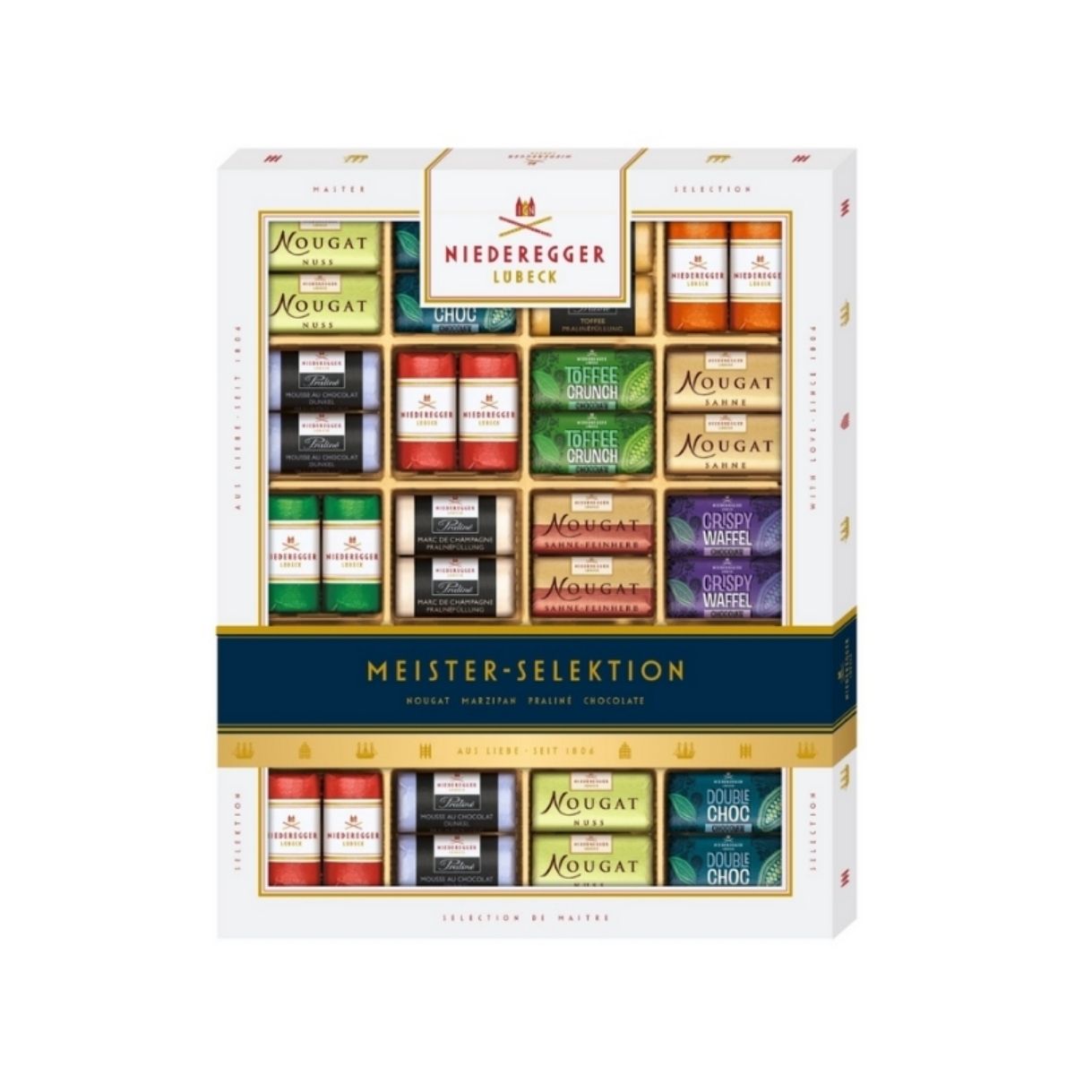 NR 64-NR 500G MEISTER SELECTION - VARIEDA DE CHOCOLATES Y MAZAPÁN - 40 UNIDADES - NIEDEREGGER - Compralo en Calvbrunnen
