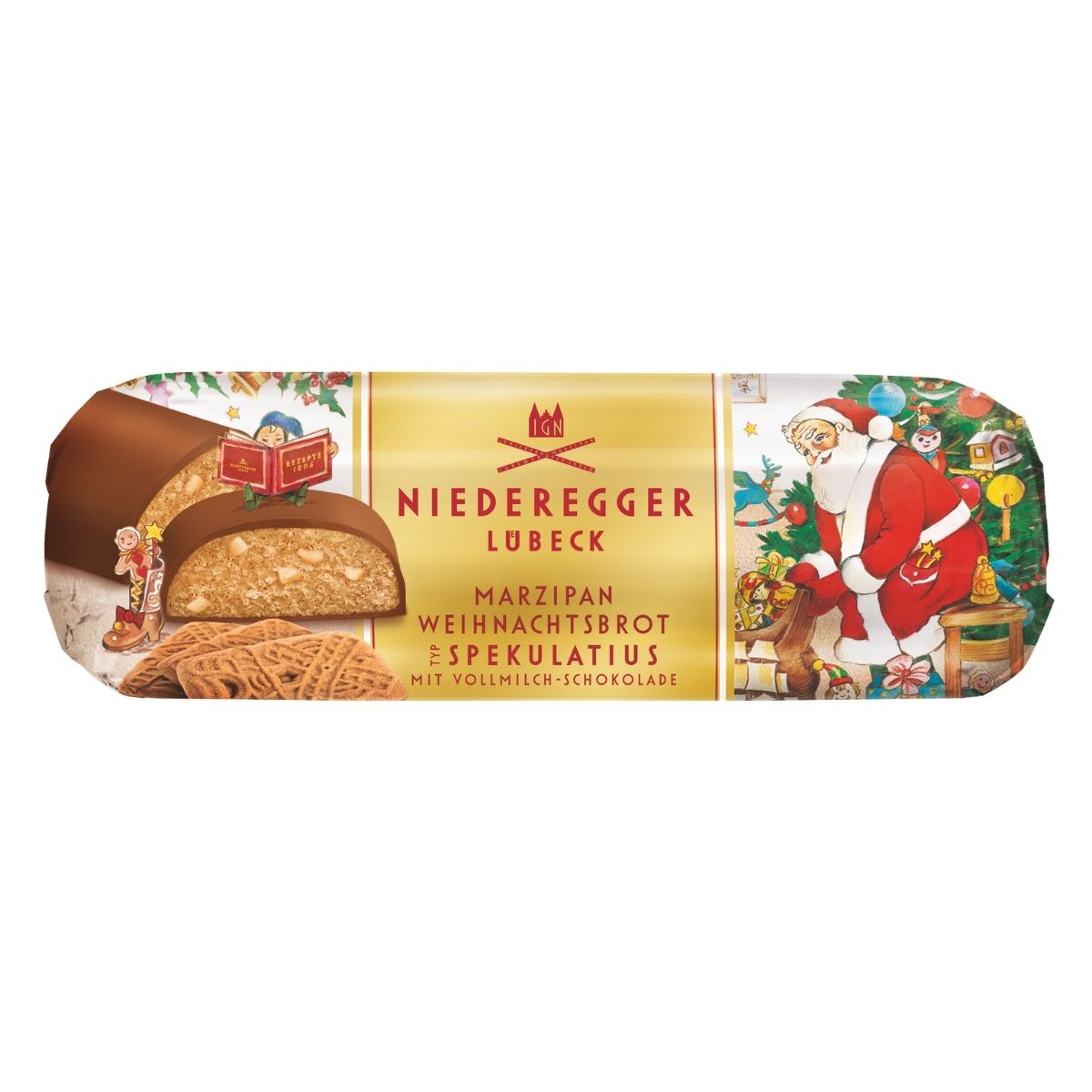 NR 04W-NR 125G WEIHNACHTSBROT SPEKULATIUS - MAZAPÁN CON GALLETA Y ESPECIAS CUBIERTO DE CHOCOLATE CON LECHE