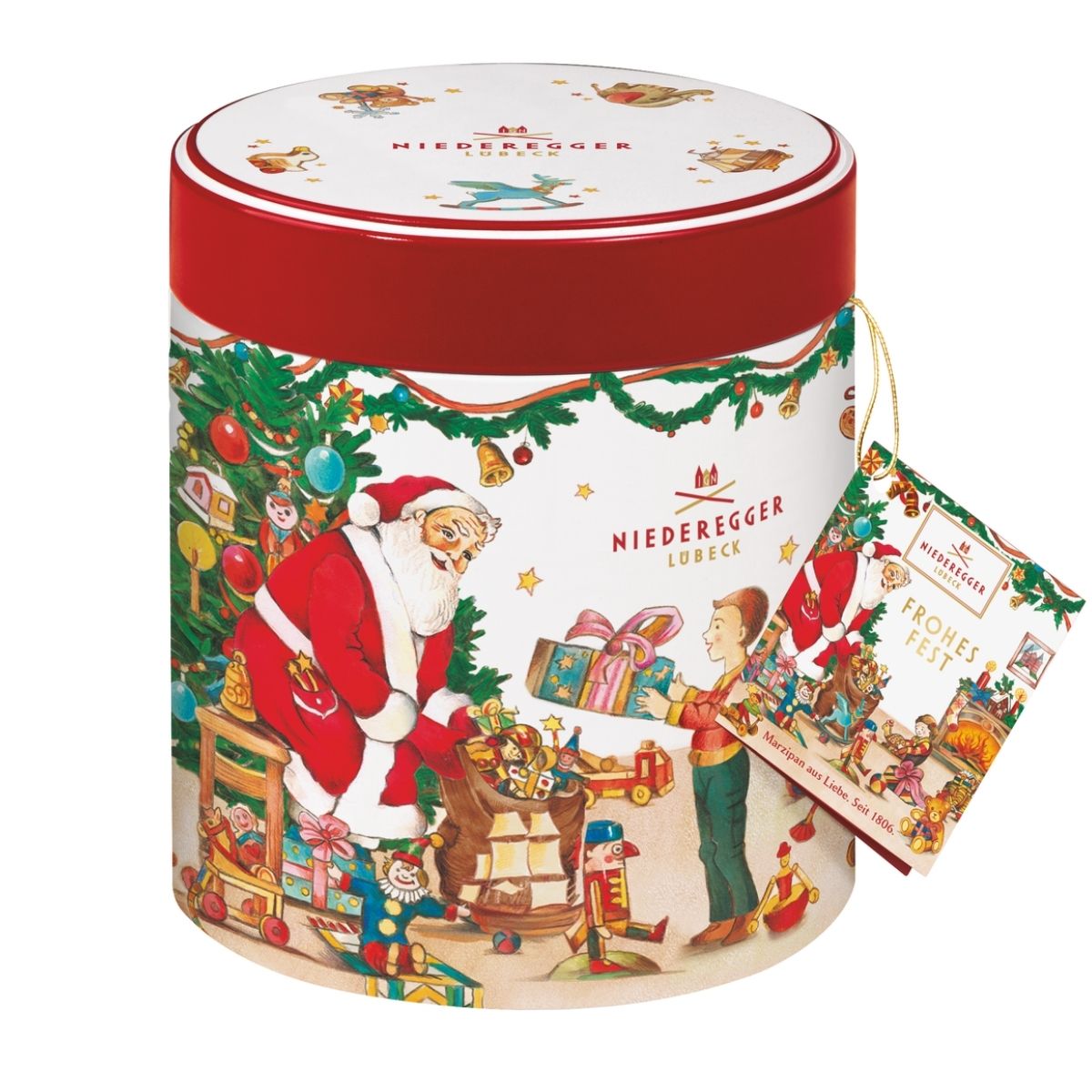 NR 10W-NR 250G WEIHNACHTSDOSE MIT MARZIPAN KLASSIKERN - LATA CON 20 MAZAPANES CON CHOCOLATE OSCURO