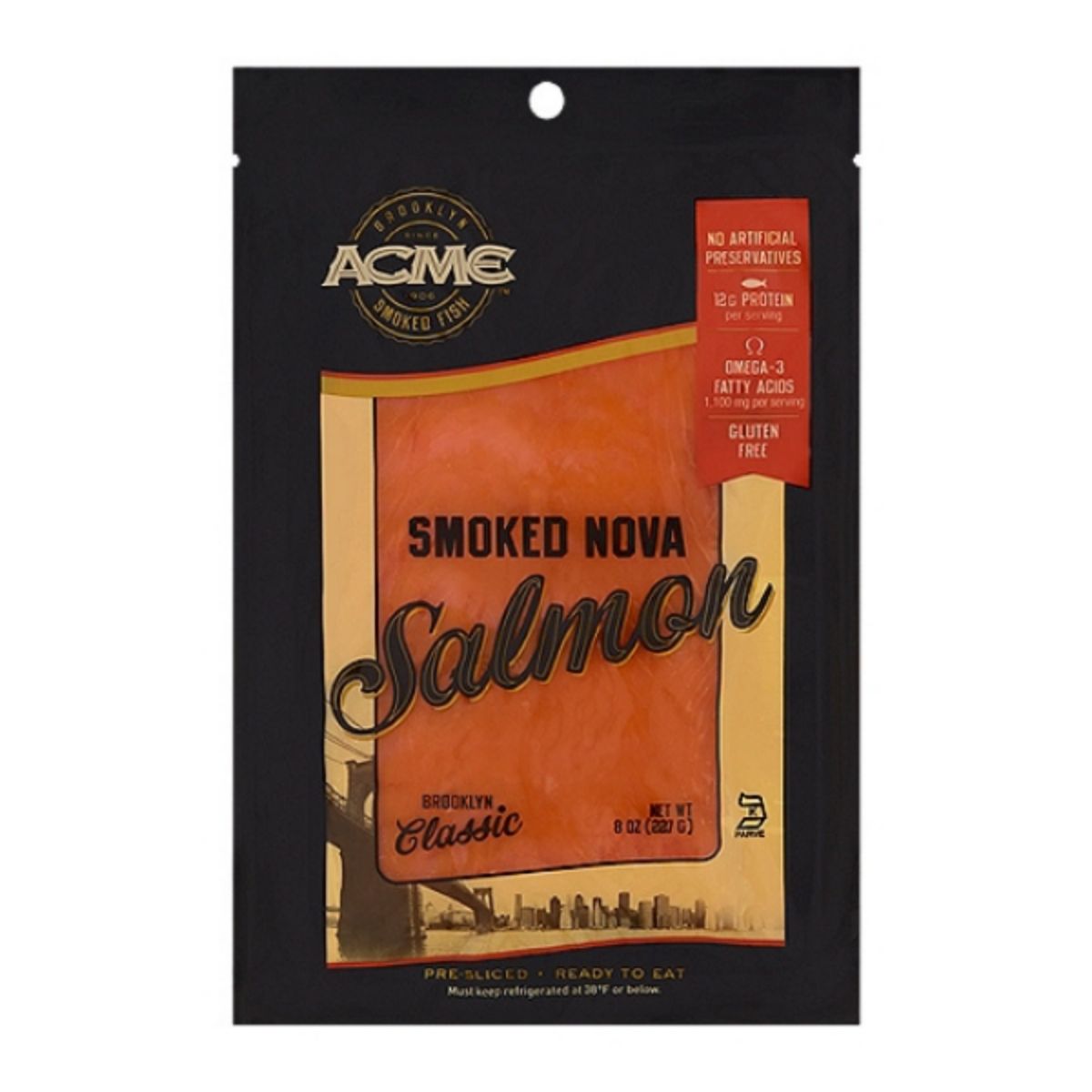 AC 01-AC ACME SMOKED NOVA SALMON - SALMON AHUMADO EN LAJAS - ACME - Compralo en Calvbrunnen