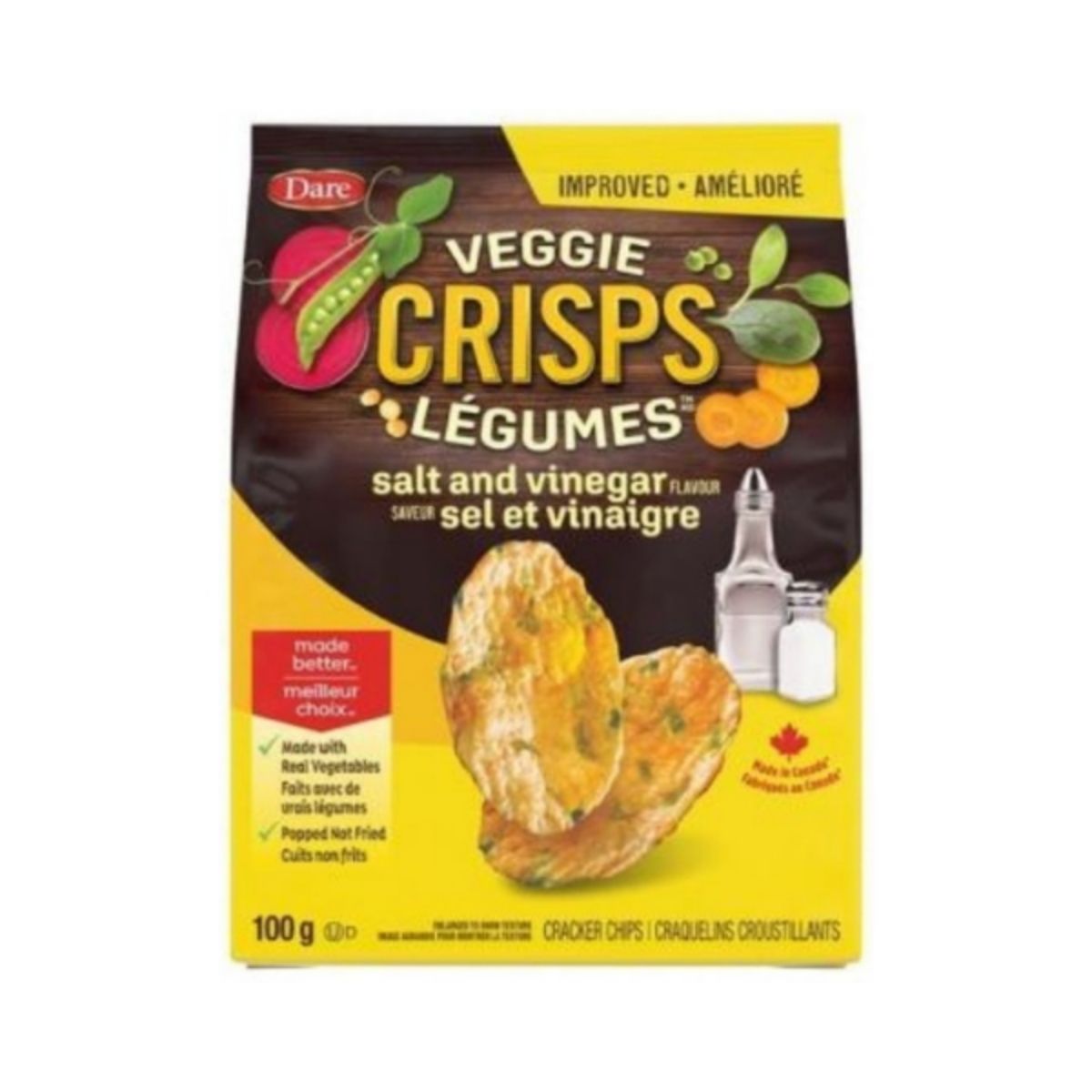 DR 62-DR 100G VEGGIE CRISPS SSLT & VINEGAR - CHIPS DE VEGETALES CON SAL Y VINAGRE - DARE - Compralo en Calvbrunnen